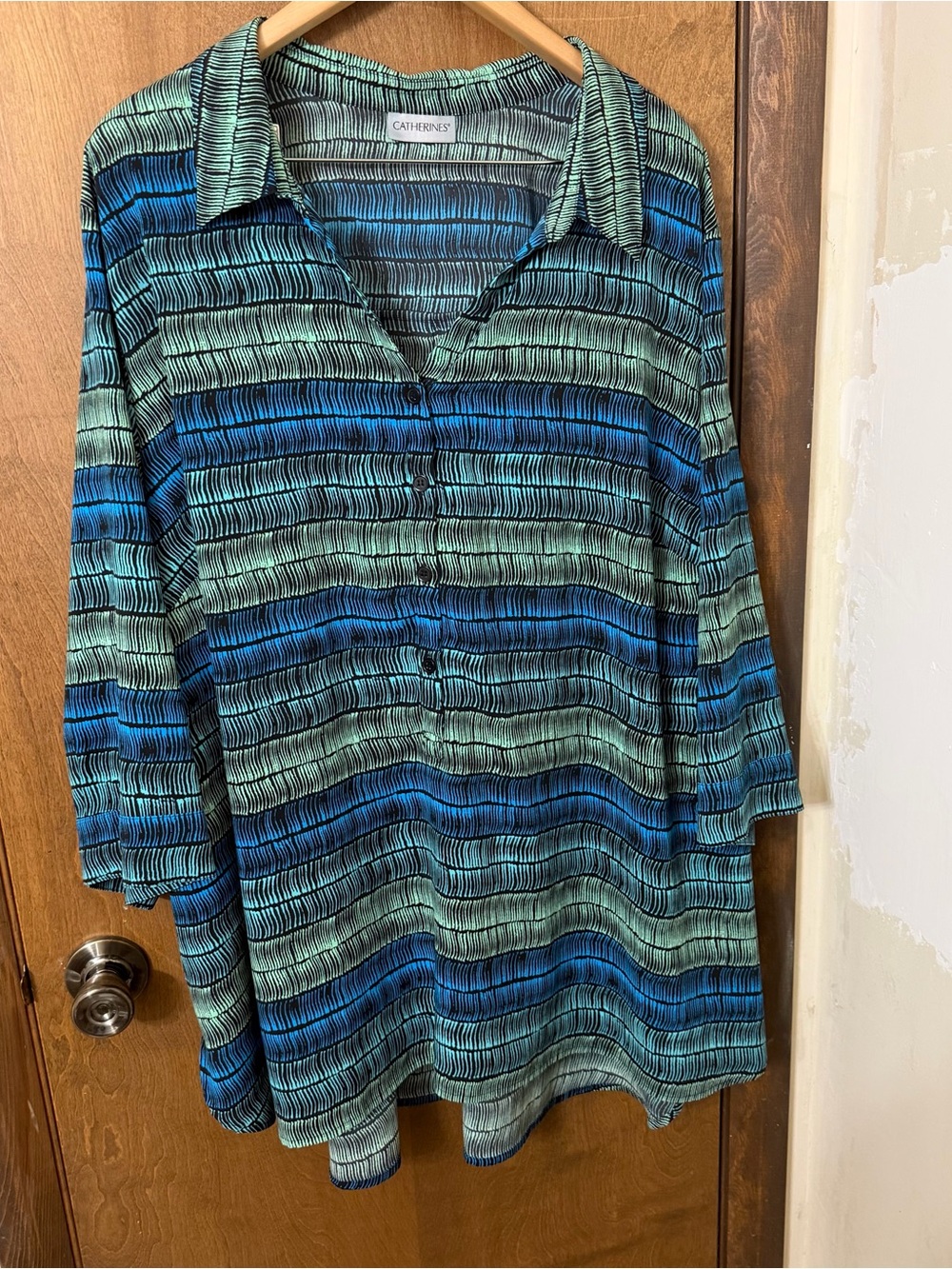 Catherines 3X Blue & Teal Striped Button-Up Tunic